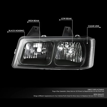 DNA MOTORING HL-OH-CEGS03-2P-BK Pair of OE Style Headlights Compatible with 03-14 Express Savana 1500/03-23 Express Savana 2500 3500, Black/Clear