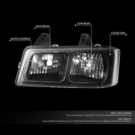 DNA MOTORING HL-OH-CEGS03-2P-BK Par de faros delanteros estilo OE compatibles con 03-14 Express Savana 1500/03-23 Express Savana 2500 3500, Negro/Transparente