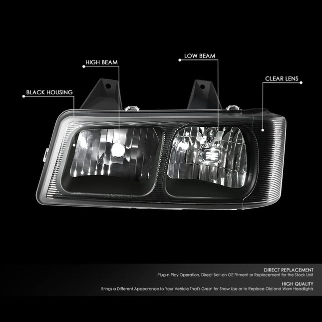 DNA MOTORING HL-OH-CEGS03-2P-BK Pair of OE Style Headlights Compatible with 03-14 Express Savana 1500/03-23 Express Savana 2500 3500, Black/Clear