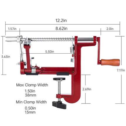 Apple Peeler Corer, Long lasting Chrome Cast Magnesium Alloy Apple Peeler Slicer Corer with Stainless Steel Blades and Powerful Clamp Base for Apples and Potato(Deep Red)