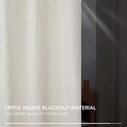 Deconovo Room Darkening Thermal Insulated Blackout Curtains Gold Foil Printed Wave Lines with Dots Noise Reducing Window Drapes for Babys Room 42 x 72 Inch Cream 2 Panels