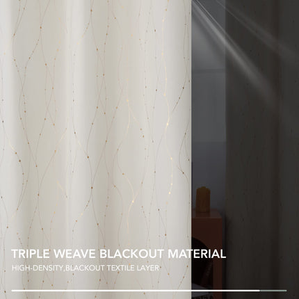 Deconovo Cortinas Opacas Aislantes Térmicas Reductoras de Ruido con Líneas Onduladas y Puntos Estampados en Lámina Dorada para Cuarto de Bebé, 107 x 183 cm, Color Crema, 2 Paneles