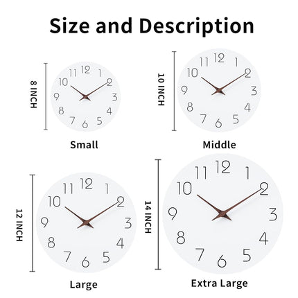 Mosewa Wall Clock 14 Inch Silent Non Ticking Wall Clocks Battery Operated - Simple Minimalist Wooden Clock Decorative for Kitchen,Home,Bedroom,Living Room, Office(14" White)