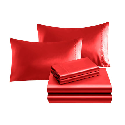 Elegant Comfort Luxurious 4-Piece Silky Satin Sheet Set, Skin and Hair Friendly, Wrinkle, Fade, Stain Resistant with Deep Pockets Fitted Sheet, Cooling Soft Satin Sheet Set, Twin, Red