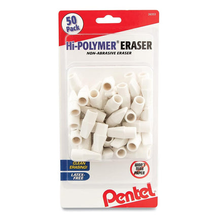 Pentel® Hi-Polymer® Eraser Caps, White, Pack Of 50