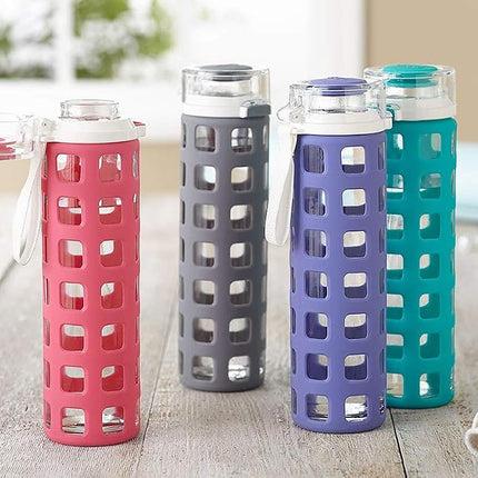 Bouteille d'eau en verre Ello Syndicate avec couvercle rabattable à une touche, grise, 590 ml