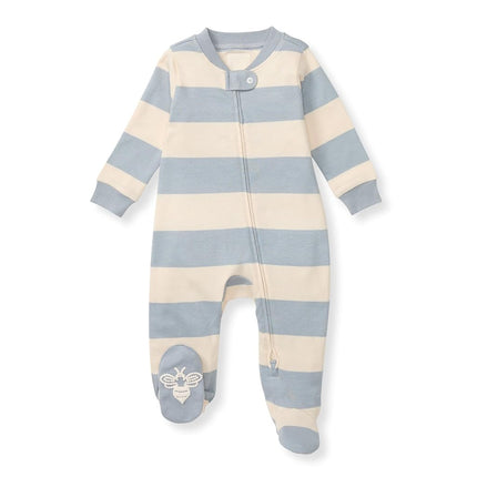 Burt's Bees Baby Baby Boys' Sleep and Play Pjs, 100% Organic Cotton One-Piece Zip Front Romper Jumpsuit Pajamas Toddler Sleepers, Quarry Blue Rugby Stripe, 3-6 Monate