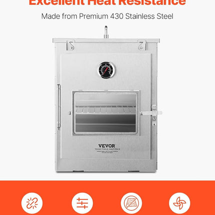 VEVOR Foldable Camping Oven, Stainless Steel Portable Camping Stove, with 3 Tier Grill, Handle and Thermometer, Use with Wood Burning Fire, Propane Stoves, for Baking Bread, Pizza, Outdoor Cooking