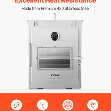 VEVOR Foldable Camping Oven, Stainless Steel Portable Camping Stove, with 3 Tier Grill, Handle and Thermometer, Use with Wood Burning Fire, Propane Stoves, for Baking Bread, Pizza, Outdoor Cooking