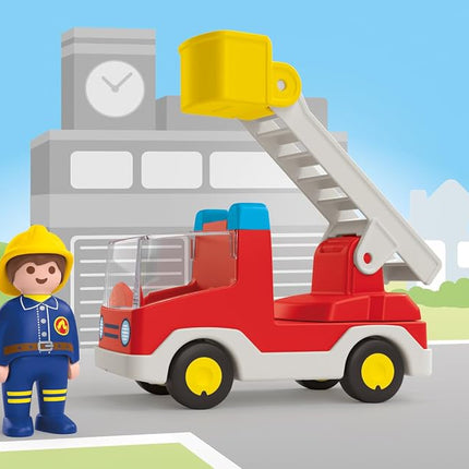 PLAYMOBIL 71683 JUNIOR: Ladder Unit Fire Truck, with extendable ladder and firefighter, sustainable toy made from plant-based plastics, gifting toy, play sets suitable for children ages 1+