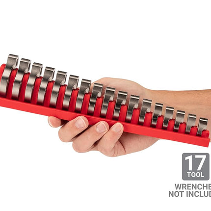 TEKTON 17-Tool 3/8 Inch Drive Crowfoot Wrench Organizer Rack, Red (8-24 mm) | ORG26217 | Made in USA