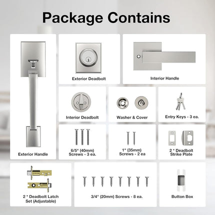 Brightify Satin Nickel Front Door Handle, Satin Nickel Door Handle with Door Lever, Modern Front Door Handle Set, Adjustable Deadbolt Lock Set with Single Cylinder, Reversible for Right&Left