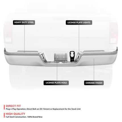 DNA MOTORING Rear Bumper Bar Compatible With Ram 2500/3500 2013-2018, Without Park Assist, CH1102378, Chrome, BUMP-R-DR13-FB-01-CH
