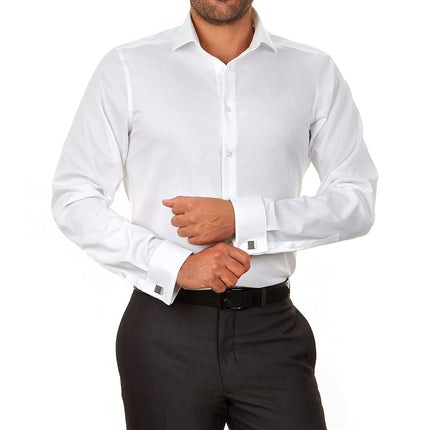 Calvin Klein Men's Dress Shirt Slim Fit Non Iron Herringbone, White, XL