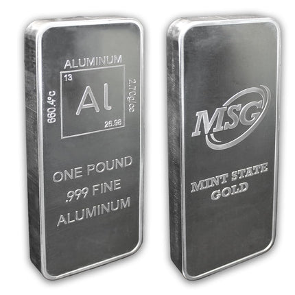 1 lb Aluminum Bar Bullion Paperweight with Element Design with Certificate of Authenticity (1 Pound) by Mint State Gold