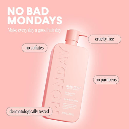 MONDAY HAIRCARE Smooth Conditioner, for Frizzy, Coarse, and Curly Hair, Made from Coconut Oil, Shea Butter, & Vitamin E, 100% Recyclable Bottles, Pink