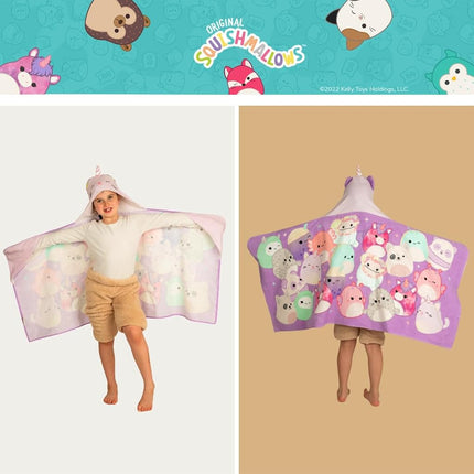 Squishmallows Kids Super Soft Bath/Pool/Beach Soft Cotton Terry Hooded Towel Wrap, 24 in x 50 in, (Officially Licensed Product) by Franco