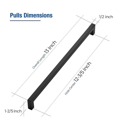 Joy Decor Cabinet Handles, Black Cabinet Pulls, 2 Pack Kitchen Closet Handles 12-3/5 Inch, Square Drawer Pulls Stainless Steel Drawer Hardware, 320mm Hole Centers
