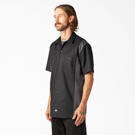Dickies Men's Two-Tone Short Sleeve Work Shirt, Black, Charcoal, X-Large