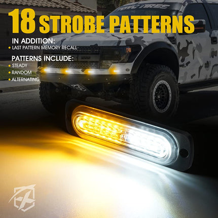 Xprite White Amber 12 LED Emergency Strobe Lights Kit Surface Flush Mount Side Marker Grill Grille Hazard Warning Flashing Light Head for Off-Road Vehicles ATV Trucks Cars - 8PCS