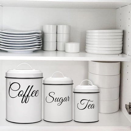 Juego de 3 recipientes de cocina ChicHabitat, recipientes de almacenamiento de alimentos para encimera de cocina, recipientes grandes herméticos para café, azúcar y té con tapas, decoración de cocina rústica blanca