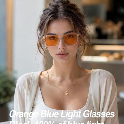 Goiteia 100% Orange Blue Light Blocking Glasses-Amber Tint Gaming Glasses for Better Sleep/Eyes Strain/Light Sensitive-Ultra Light & Spring Hinges for Better Comfort