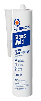 Permatex 81100 Glass Weld Premium Urethane Windshield Sealant - Polyurethane Glue Automotive Seam Sealer, Window Sealant Glass Glue for Car Glass Repair - Strong, Flexible, Fast Curing, 10.5oz