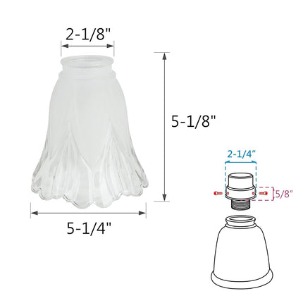 Aspen Creative 23160-4 Transitional Clear & Sandblasted Ceiling Fan Shade, 2-1/8" Fitter, 5-1/4" Diameter x 5-1/8" Height, 4 Pack Replacement Glass, Two Tone