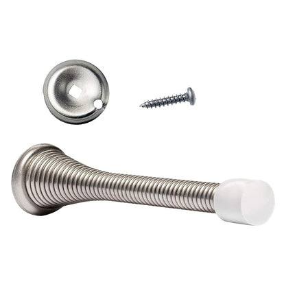 KISEER 16 Pack Spring Door Stops 3 1/4 Inch Flexible Heavy Duty Spring Door Stopper with RustProof Screw Rubber Bumper Tips (Satin Nickel)