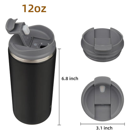 Konokyo Tumbler with Lid, 12 oz Travel Coffee Mug Double Wall Vacuum Stainless Steel Thermal Metal Cup Insulated Water Bottle,Black