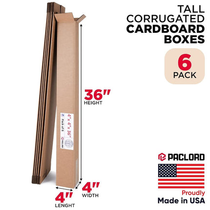 Paclord 6 Pack Large Cardboard Boxes for Moving House, Shipping or Storage - 4" L x 4" W x 36" H - USPS, UPS, FedEx Approved - Professional Packaging Supplies