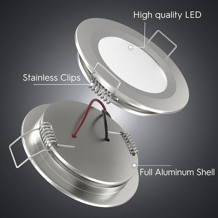 acegoo Luces LED empotradas de techo para RV y barco, paquete de 4, luz de panel LED súper delgada, DC 12V 3W, focos totalmente de aluminio, blanco frío (plateado)
