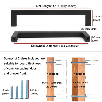 KOOFIZO Solid Square Bar Cabinet Handle - Brushed Nickel Furniture Pull, 3.8 Inch/96mm Screwhole Distance, 10-Pack for Kitchen Cupboard Door, Bedroom Dresser Drawer, Bathroom Wardrobe Hardware
