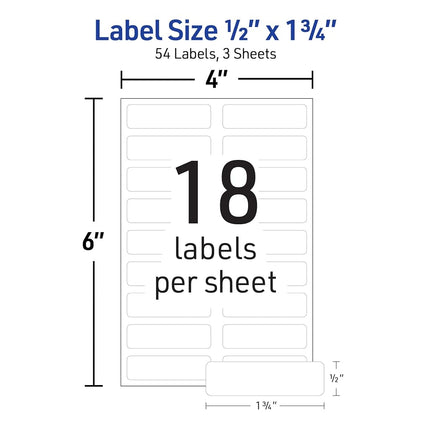 Avery No Iron Clothing Labels, Washer & Dryer Safe, Writable Fabric Labels, 54 Labels, 1 Pack (40720), White, 1/2"x1-3/4"