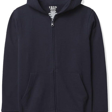 IZOD Boys' Sensory-Friendly Full-Zip Hoodie Sweatshirt, Soft Fabric with Pockets & Ribbed Cuffs, Tagless Hooded, Navy, 6-7