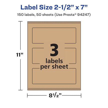 Avery Kraft Brown Rectangle Labels with Sure Feed, 2.5" x 7", 150 Kraft Brown Labels, Print-to-The-Edge, Laser/Inkjet Printable Labels