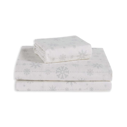 Elegant Comfort Ultra Soft 4-Piece 100% Turkish Cotton Flannel Sheet Set - Holiday Christmas Flannel Sheets, Warm and Cozy Premium Quality, Deep Pocket Fitted Sheet- Queen, Snowflake Ivory