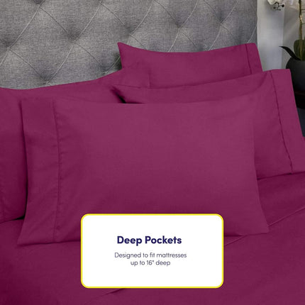Sweet Home Collection Queen 6 Piece 1500 Supreme Collection Fine Brushed Microfiber Deep Pocket Queen Sheet Set Bedding - 2 Extra Pillow Cases, Berry