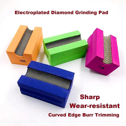 MiJunHD Concave Electroplated Diamond Sanding Block, 60/100/200/400 Grit Curved Polishing Pad for Grinding Trimming Granite Marble Glass Stone Tile Wood (4 Pieces)