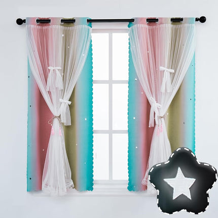 Yancorp Kids Room Curtain - Girls Bedroom, Playroom, Nursery, 63" L x 34" W, Baby Pink/Blue, 1 Panel