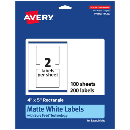 Avery Matte White Rectangle Labels with Sure Feed,