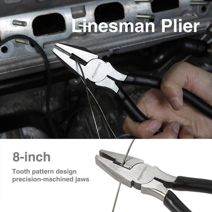 Amazon Basics Pliers Tool Set, Includes Cutting Pliers, 4 Count, Black and Silver