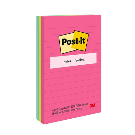 Post-it Notes, 4x6 in, 3 Pads, Poptimistic Collection, Bright Colors (Magenta, Pink, Blue, Green) (660-3AN)
