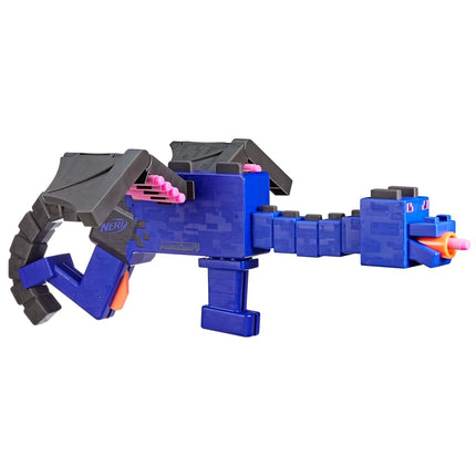 NERF Minecraft Ender Dragon Blaster, Clip interne de 4 fléchettes, 12 fléchettes en mousse Elite, Design inspiré du mob Minecraft du jeu