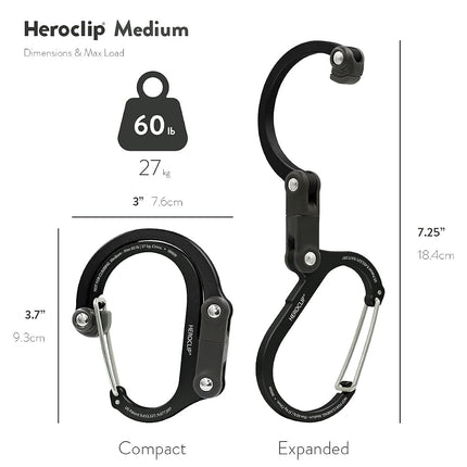 HEROCLIP Carabiner Clip and Hook (Medium) | for Camping, Backpack, and Garage