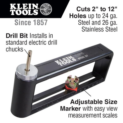 Hole Cutter, Adjustable Cutter from 5 to 30.5 cm, Cuts 24 Gauge Steel and 26 Gauge Stainless Klein Tools 89552
