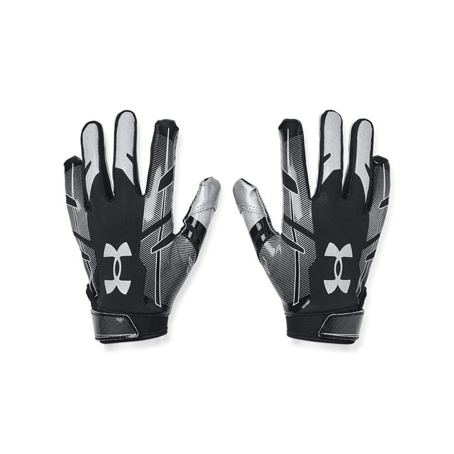 Under Armour Boys Youth F8 Football Gloves, Black (001)/Metallic Silver, Youth Small