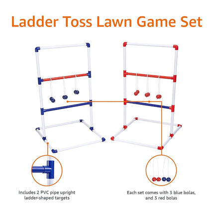 Amazon Basics Ladder Toss Outdoor Lawn Game Set with Soft Carrying Case, 2 Count, Full Size, Blue,Red, 55.88 x 66.04 x 96.52 CM