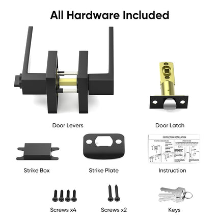 YYTDZSW Matte Black Door Handles 6-Pack, Entry Door Knobs with Lock and Key (Different Keys), Heavy Duty Reversible Lever Handle(2.2lb), Fits Standard Doors 1-3/8" to 1-3/4" for Interior Exterior