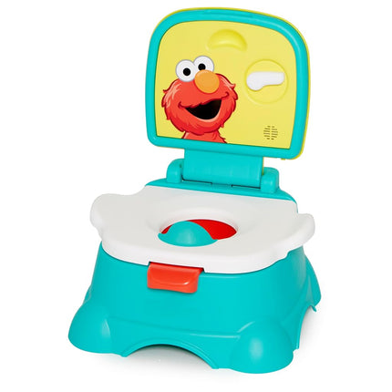 Sesame Street Elmo Hourra ! Pot d'apprentissage 3 en 1, réducteur de toilettes, chaise de pot et marchepied pour garçons et filles, réservoir amovible, poignée de chasse d'eau factice avec sons, bleu